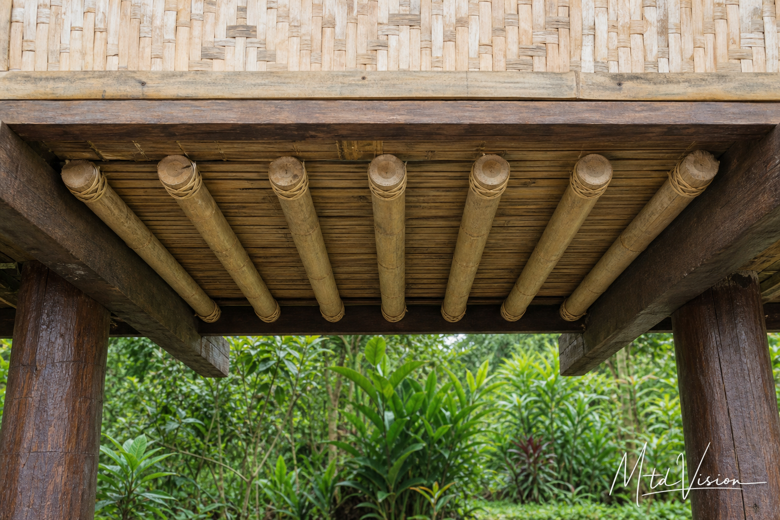 Bamboo floor support in traditional house.