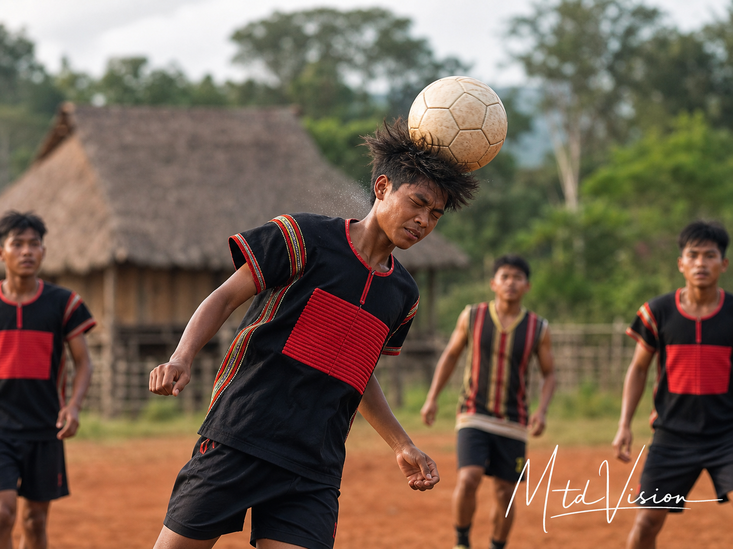 To hit a ball with the side of one's head in soccer.