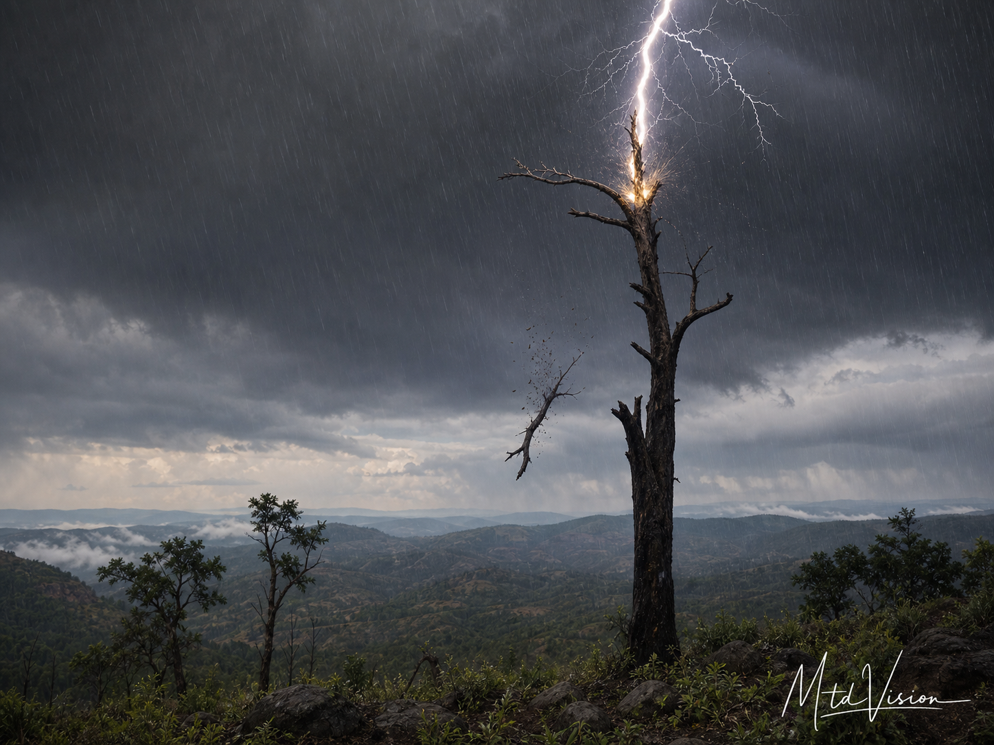 Expressive: describes lightning striking.
