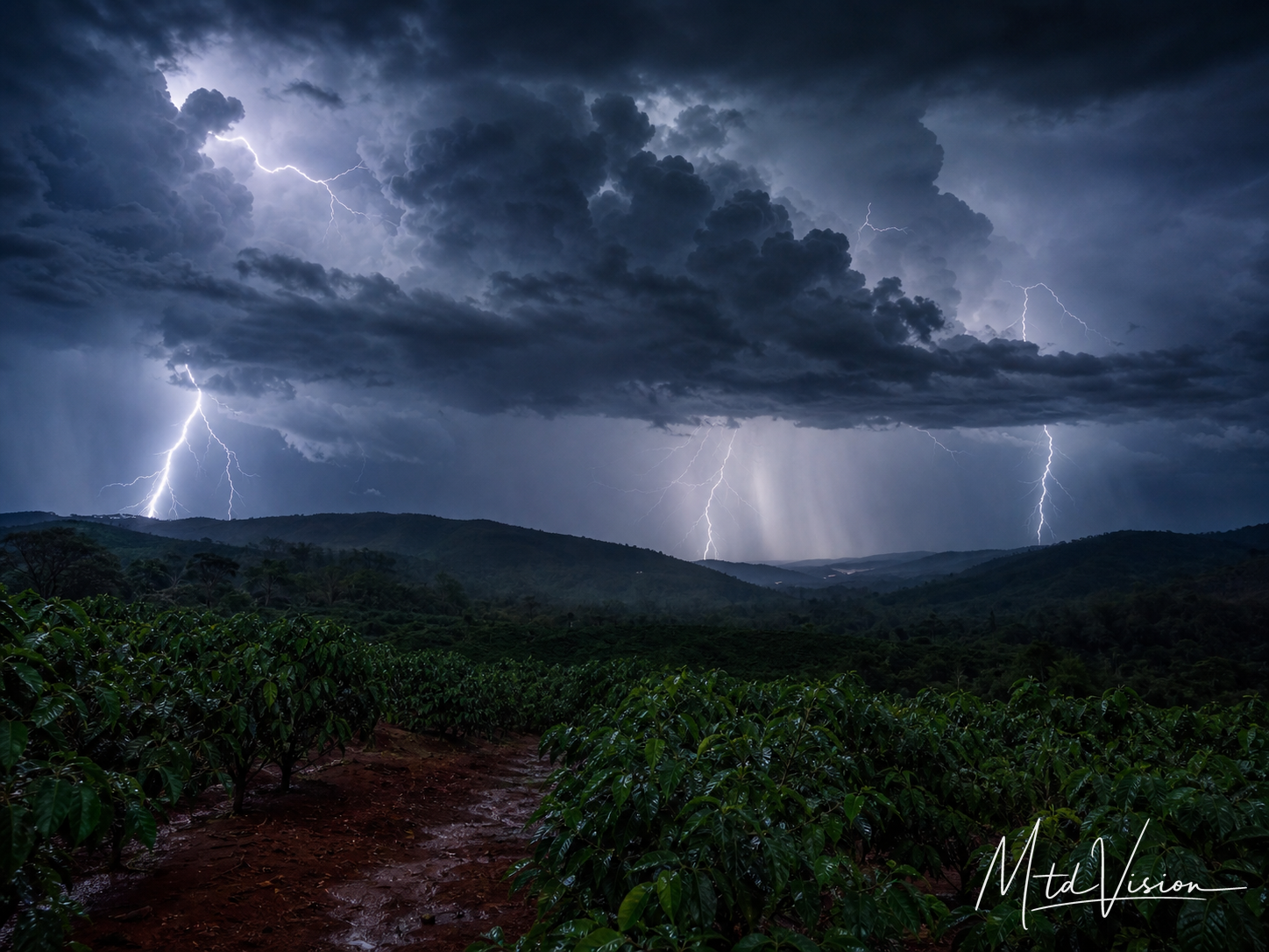 Repeated flashing of lightning.