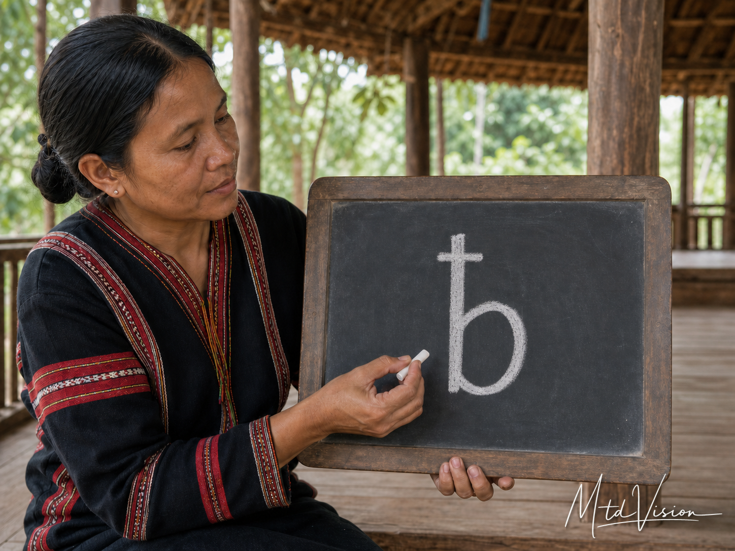 The Rhade alphabet letter ƀ.