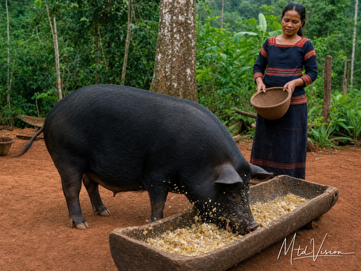 Describes the manner of a pig's eating.