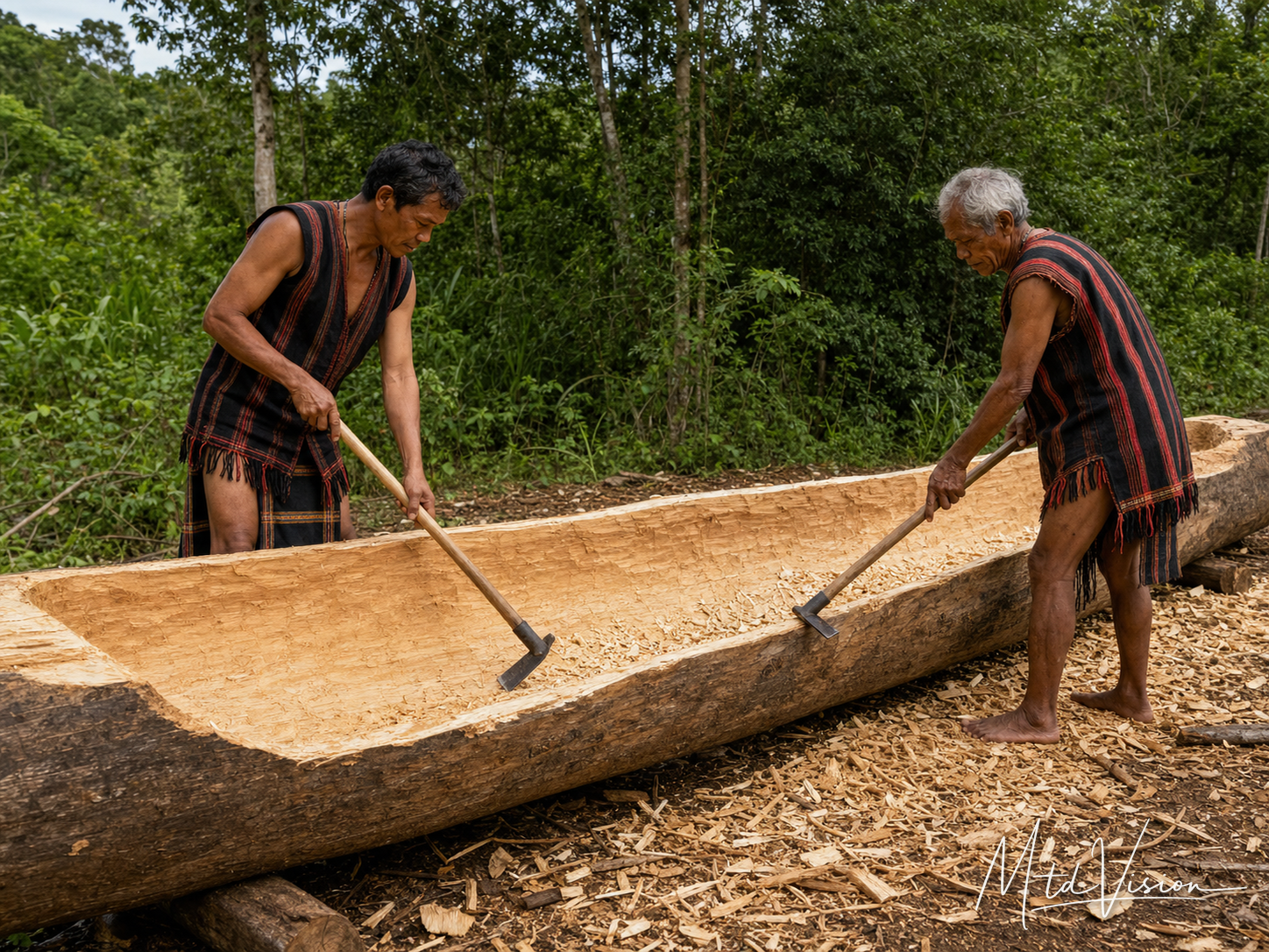 bi čông: To hollow out a log for a canoe (plural).