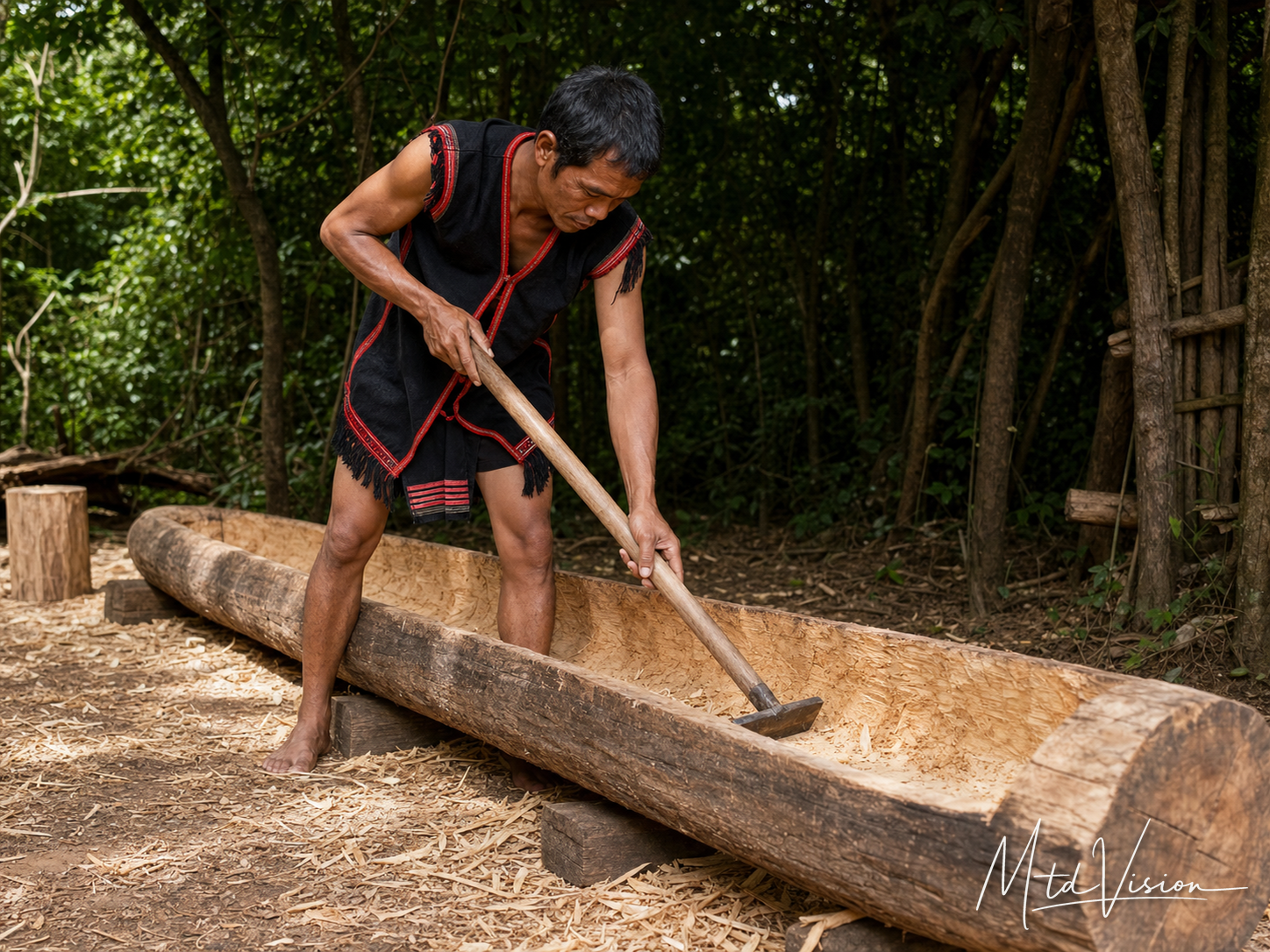 To hollow out a log for a canoe.
