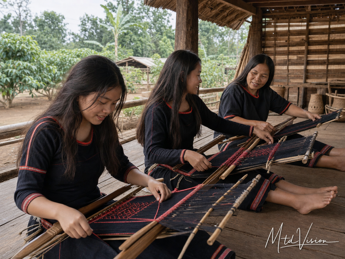 bi dê̌č: To weave thread into a design in weaving (plural).